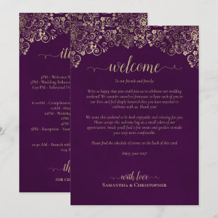 Elegant Plum & Gold Wedding Welcome & Itinerary Program