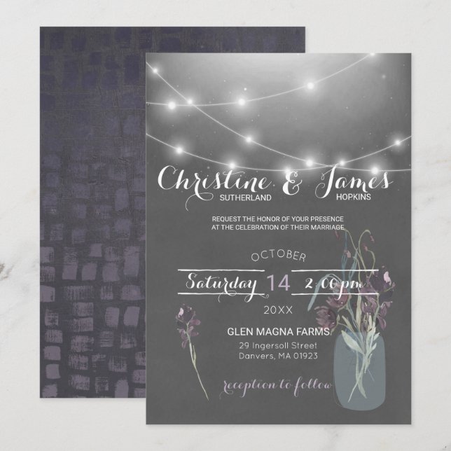 Elegant Plum, Lilac & Grey Wedding Invitation (Front/Back)