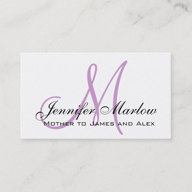Elegant Plum Monogram Custom Mommy Calling Card (Front)