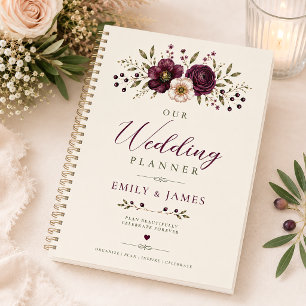 Elegant Plum Olive Botanical Wedding Planner