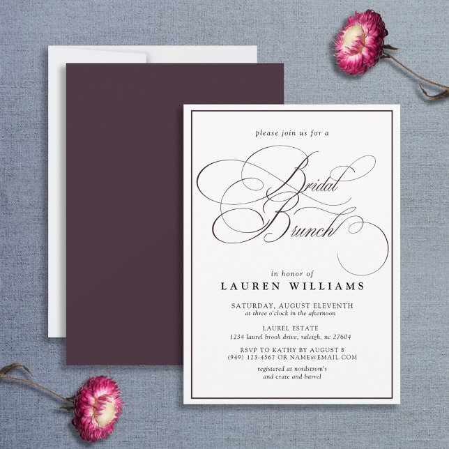 Elegant Plum Purple Calligraphy Bridal Brunch Invitation (Creator Uploaded)
