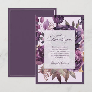Elegant Plum Purple Floral Funeral Thank You Card