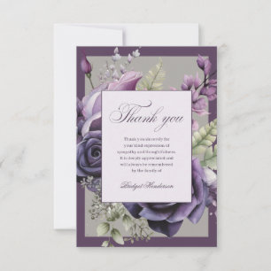 Elegant Plum Purple Floral Funeral Thank You Card