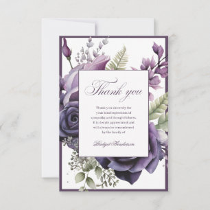 Elegant Plum Purple Floral Funeral Thank You Card
