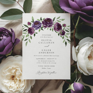 Elegant Plum Purple Floral Wedding Invitation