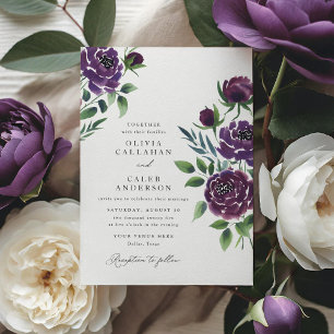 Elegant Plum Purple Floral Wedding Invitation
