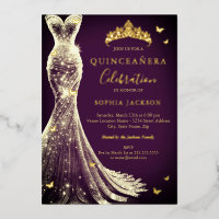 Elegant Plum Purple Gold Butterfly Quinceanera