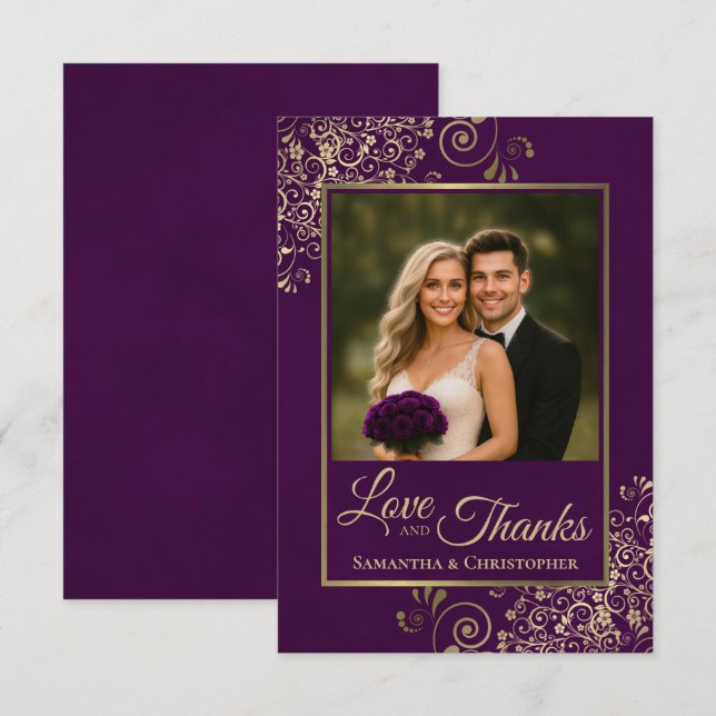 Élégant Plum Purple & Gold Love & Merci Mariage (Devant / Derrière)