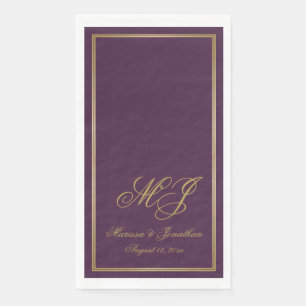 Elegant Plum Purple Gold Monogram Script Wedding Napkin
