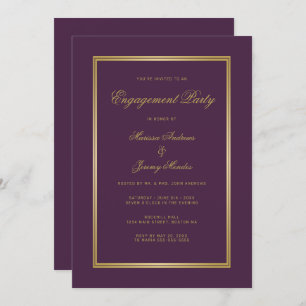 Elegant Plum Purple Gold Script Engagement Party Invitation