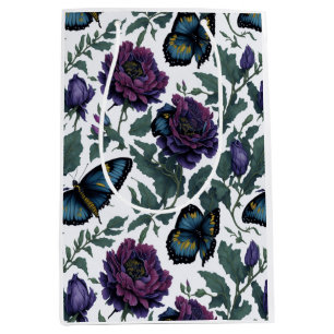 Elegant plum purple magenta floral butterflies  medium gift bag
