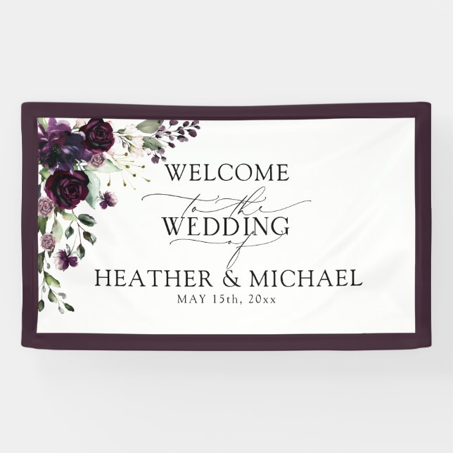 Elegant Plum Purple Mauve Floral Watercolor Script Banner (Horizontal)