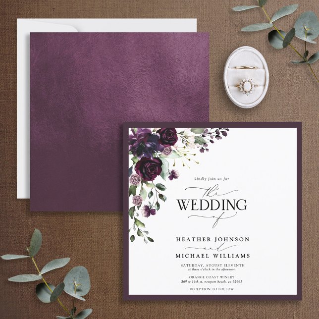 Elegant Plum Purple Mauve Floral Watercolor Script Invitation (Creator Uploaded)