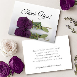 Elegant Plum Purple Mirrored Rose Simple Wedding Thank You Card