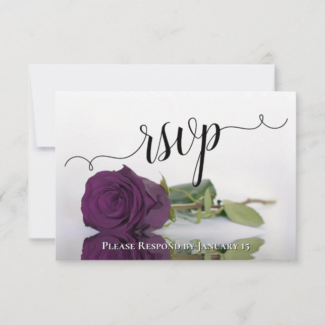Elegant Plum Purple Reflecting Rose Chic Wedding RSVP Card (Front)