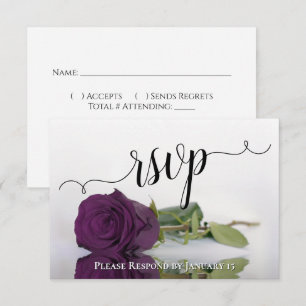 Elegant Plum Purple Reflecting Rose Chic Wedding RSVP Card
