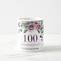 Elegant Plum Purple Rose Floral 100th Birthday