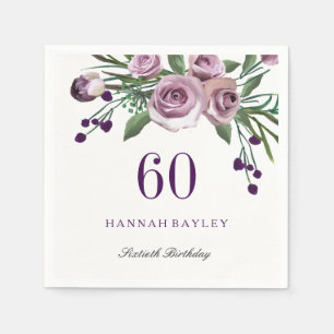 Elegant Plum Purple Rose Floral 60th Birthday Napkin