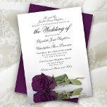 Elegant Plum Purple Rose Formal Wedding Invitation<br><div class="desc">This beautiful wedding invitation is simple, traditional and elegant. It features a beautiful photo of a long-stemmed plum purple rose reflecting in a pool of water with formal wording where the parents of the bride are issuing the invitation. The fancy script calligraphy gives it a timeless and classic style. Beautiful...</div>
