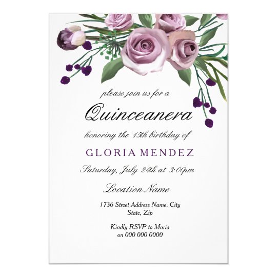 Elegant Plum Purple Rose Quinceanera Invitation