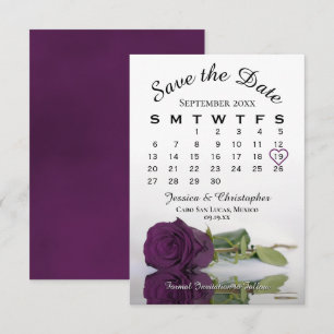 Elegant Plum Purple Rose Romantic Wedding Calendar Save The Date