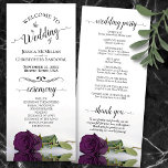 Elegant Plum Purple Rose Simple Romantic Wedding Program<br><div class="desc">This beautiful wedding program features an elegant design with a single long stemmed pale plum purple or eggplant coloured rose lying on its side reflecting in water. The titles are written in fancy script calligraphy, and there is space for your ceremony and wedding party details, as well as a short...</div>
