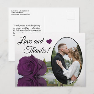 Elegant Plum Purple Rose Wedding Love & Thanks Postcard
