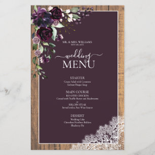 Elegant Plum Purple Rustic Wood Script Wedding