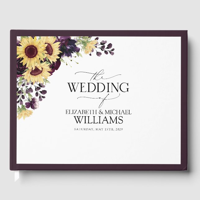Elegant Plum Purple Sunflower Watercolor Guest Book (Front)