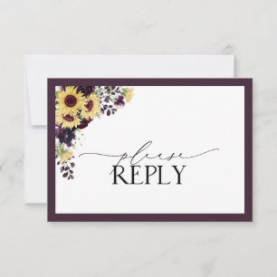 Elegant Plum Purple Sunflower Watercolor RSVP Card