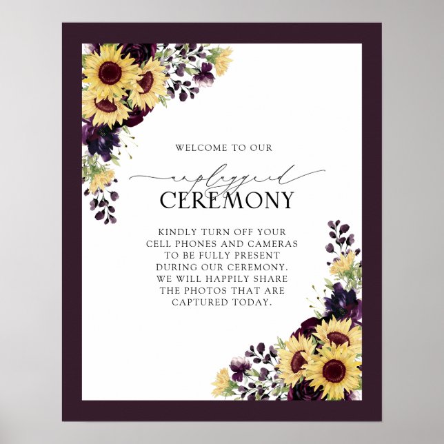 Elegant Plum Purple Sunflower Watercolor Unplugged Poster (Front)