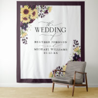 Elegant Plum Purple Sunflower Watercolor Wedding