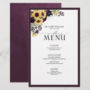 Elegant Plum Purple Sunflower Wedding Menu