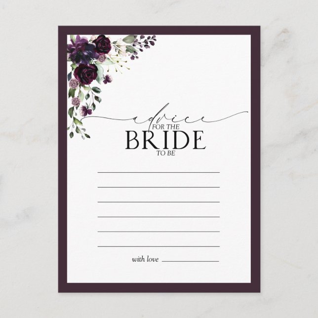 Elegant Plum Purple Watercolor Advice To The Bride Postcard (Front)