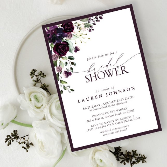 Elegant Plum Purple Watercolor Bridal Shower Invitation (Creator Uploaded)