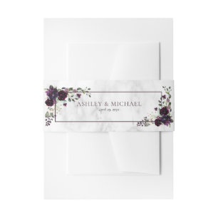 Elegant Plum Purple Watercolor Floral Wedding Invitation Belly Band
