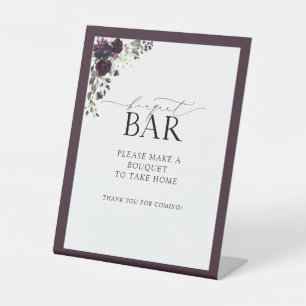 Elegant Plum Purple Watercolor Shower Bouquet Bar Pedestal Sign