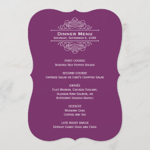 Elegant Plum Purple Wedding Monogram Dinner Menu