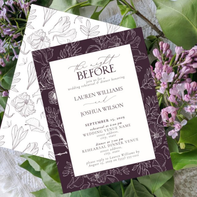 Elegant Plum Purple Wedding Rehearsal Dinner Invitation (Creator Uploaded)