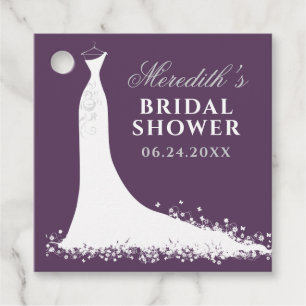 Elegant Plum Silver Wedding Gown Shower Favour Tags