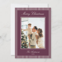 Elegant Plum Stripes Christmas Photo