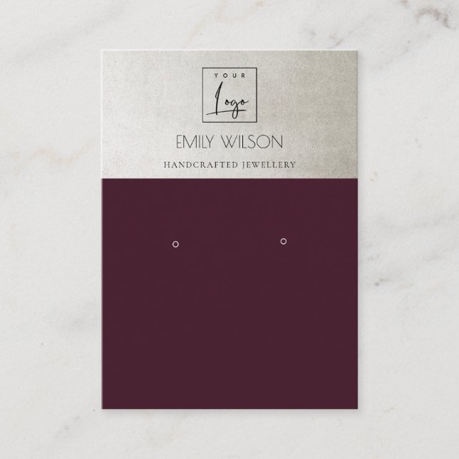 ELEGANT PLUM WINE SILVER LOGO EARRING DISPLAY BUSINESS CARD (Front)