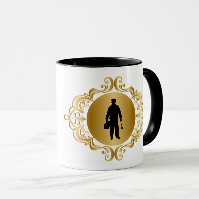 Elégant Plumber Black Silhouette Nom Mug (Devant droit)