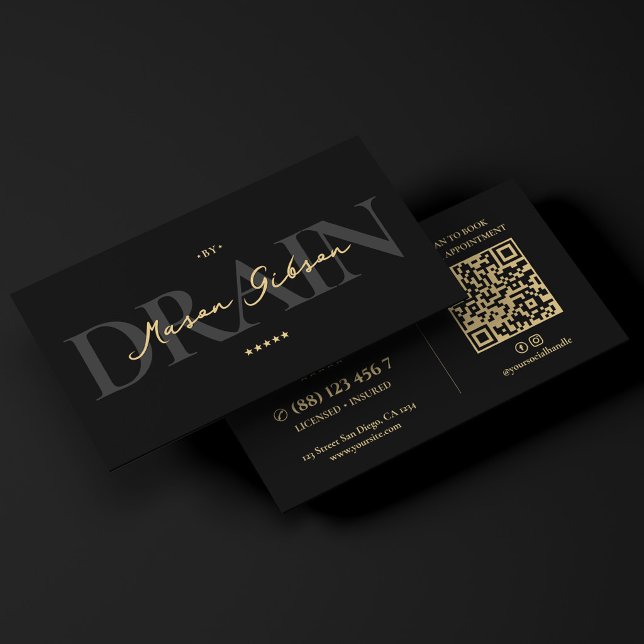 Elegant Plumbing Contractor Plumber Black Script Business Card (Elegant Plumbing Contractor Plumber Black Script Business Card
)