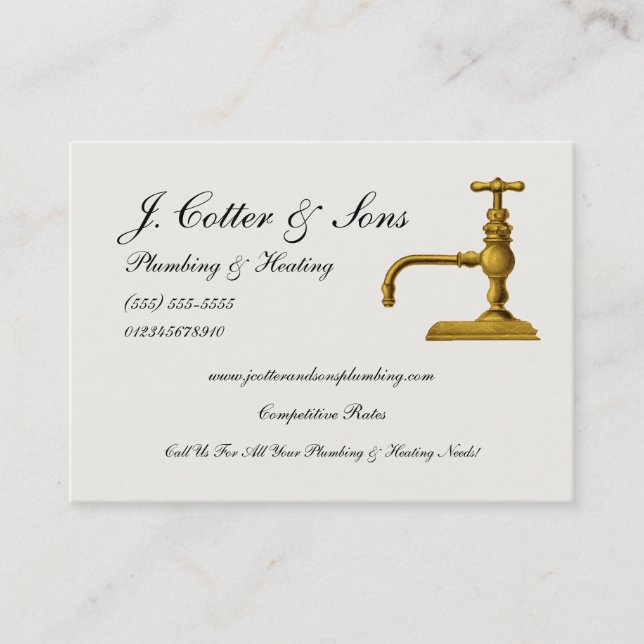Elegant Plumbing & Heating Services Business Card (Front)