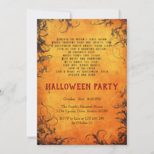 Elegant Poem and Dark trees Orange Halloween Party Invitation