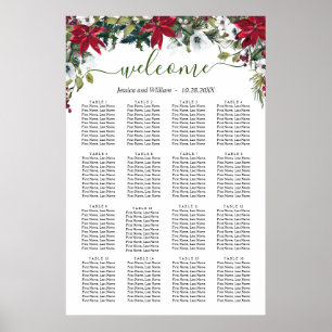Elegant Poinsettia 16 Tables Wedding SEATING CHART