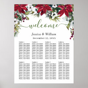 Elegant Poinsettia 8 Tables Wedding SEATING CHART