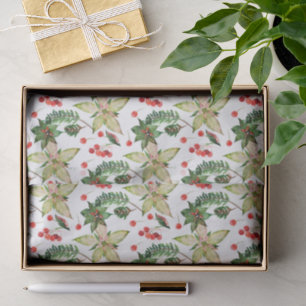 Elegant Poinsettia and Berries Tissue Paper