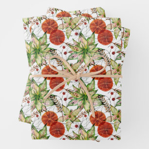 Elegant Poinsettia and Oranges Wrapping Paper Sheet